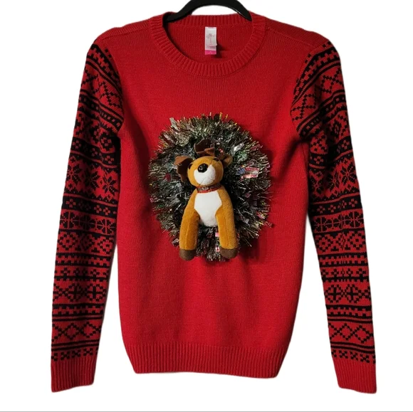 No Boundaries Sweaters Ugly Christmas Sweater Size Medium Red